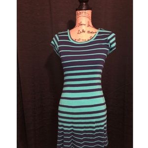 Green and Navy blue striped t-shirt dress